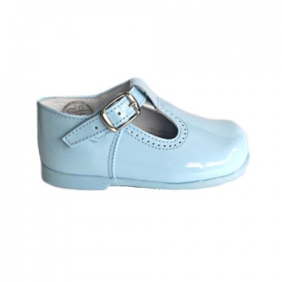 184-E Nens Pale Blue Patent T-Bar Shoe